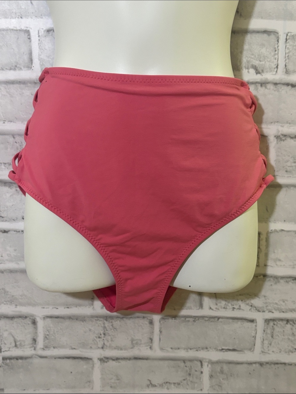 4/$20 Garage Lattice-Side High-Rise Bikini Bottoms in Coral- see measurements